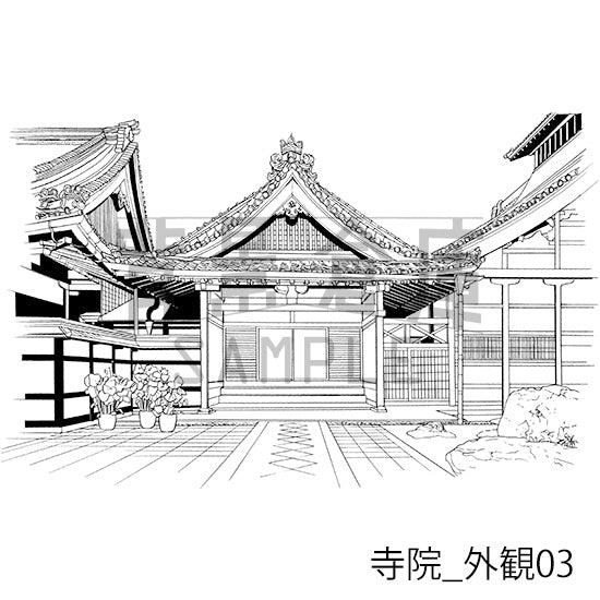 寺院_背景素材集1（外観）_トーン