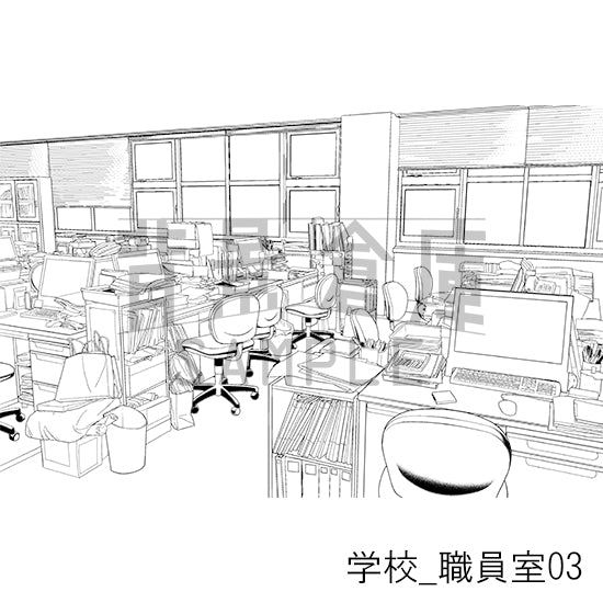 学校_職員室03_トーン