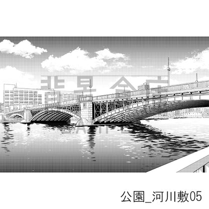 【半額】公園_背景素材集4（河川敷）_トーン