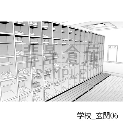 学校_背景素材集39（玄関）_トーン