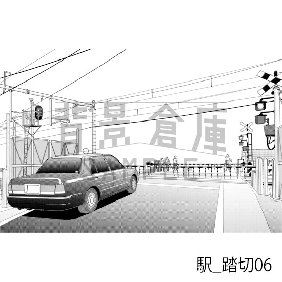 駅_背景素材集8（踏切）_トーン