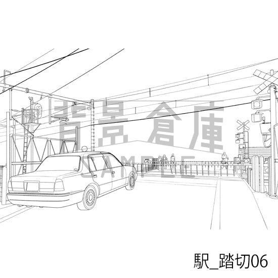 駅_背景素材集8（踏切）_トーン