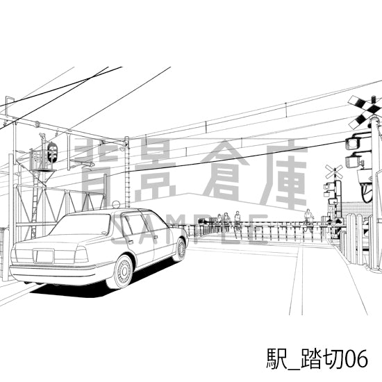 駅_背景素材集8（踏切）_トーン