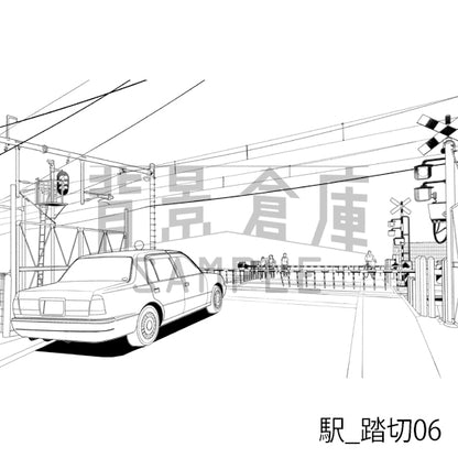 駅_背景素材集8（踏切）_トーン