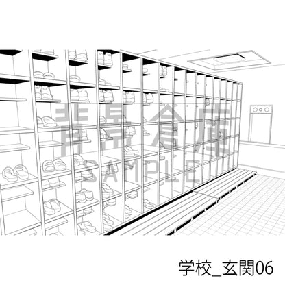 学校_背景素材集39（玄関）_トーン