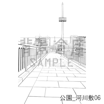 【半額】公園_背景素材集4（河川敷）_トーン