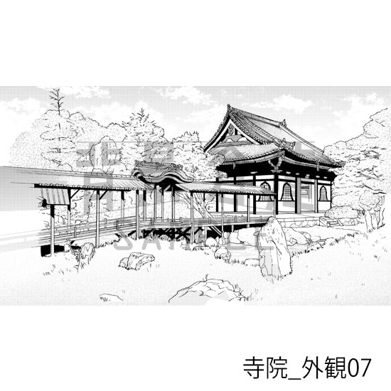 寺院_背景素材集1（外観）_トーン