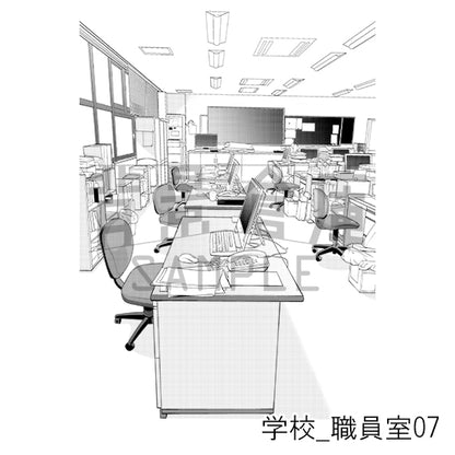 学校_背景素材集50（職員室）_トーン