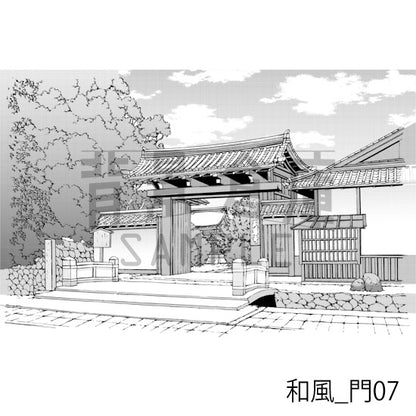 和風_背景素材集12（門 玄関）_トーン
