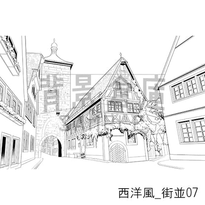 西洋風_背景素材集1（街並）_トーン
