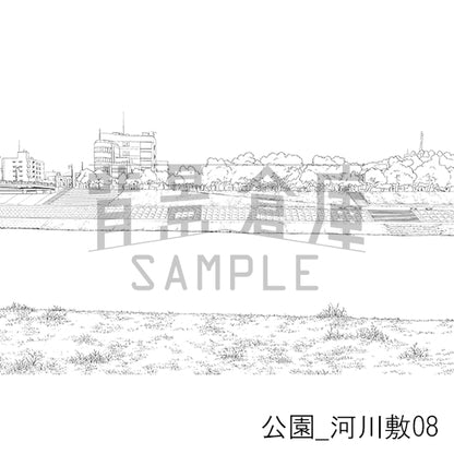 公園_背景素材集5（河川敷）_トーン
