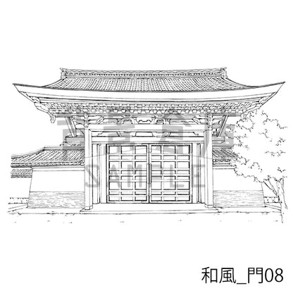 和風_背景素材集12（門 玄関）_トーン