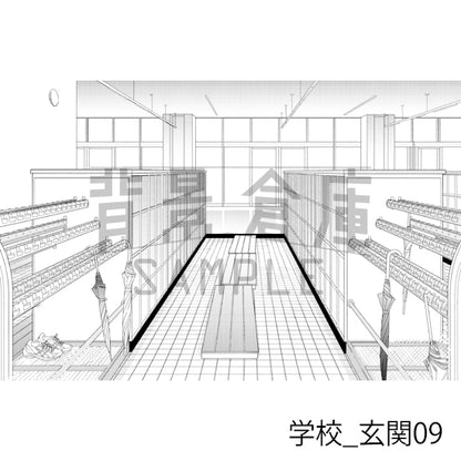 学校_背景素材集39（玄関）_トーン