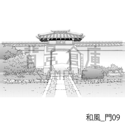 和風_背景素材集12（門 玄関）_トーン