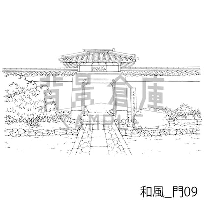 和風_背景素材集12（門 玄関）_トーン