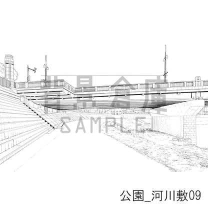 公園_背景素材集5（河川敷）_トーン