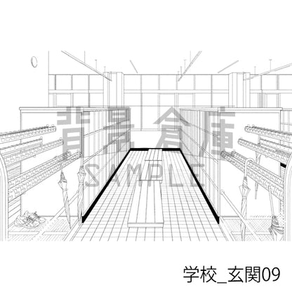 学校_背景素材集39（玄関）_トーン