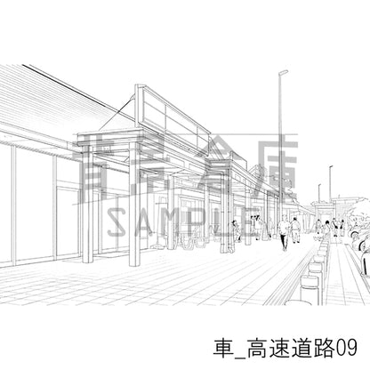 【半額】車_背景素材集11（高速道路）_トーン
