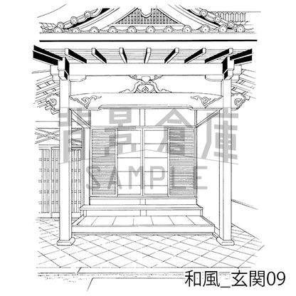 和風_背景素材集12（門 玄関）_トーン