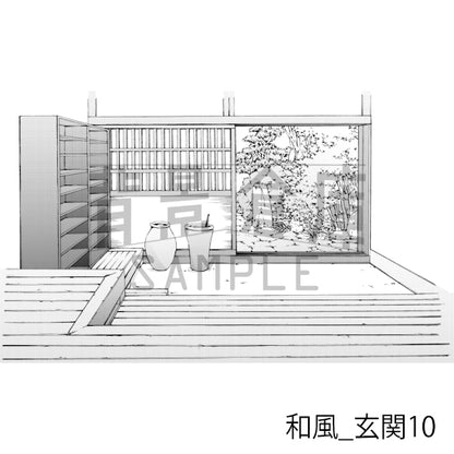 和風_背景素材集14（室内 玄関）_トーン