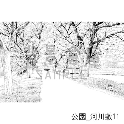 公園_背景素材集5（河川敷）_トーン