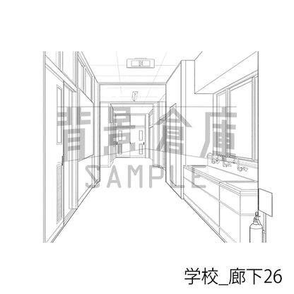 学校_背景素材集41（廊下）_トーン