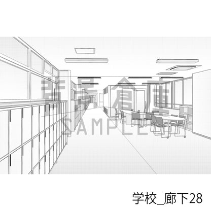 学校_背景素材集41（廊下）_トーン