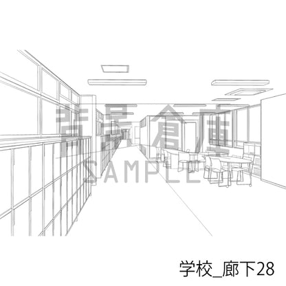 学校_背景素材集41（廊下）_トーン