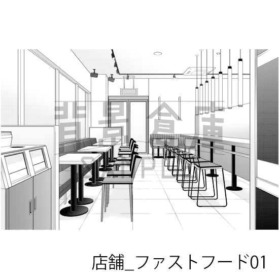 店舗_ファストフード01_トーン