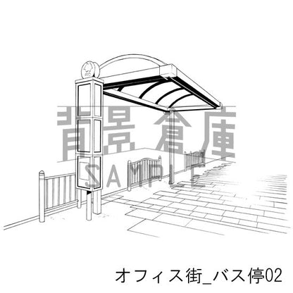 オフィス街_セット1（バス停 道路小物）