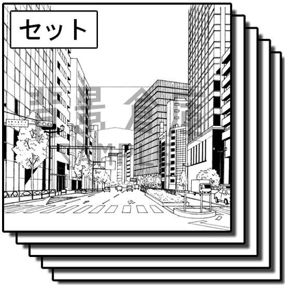 オフィス街の街並を収録したセットです。（6枚組）