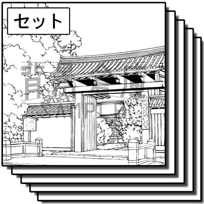 和風の門、玄関の背景を収録したセットです。（10枚組）