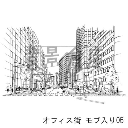 オフィス街_セット10（モブ入り）