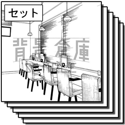 カフェの店内のセットです。（10枚組）
