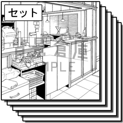 カフェの店内のセットです。（10枚組）