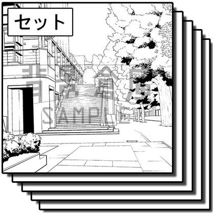 大学の構内の背景セットです。（10枚組）
