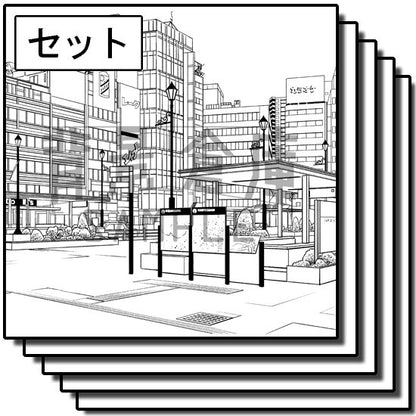 繁華街の背景セットです。（6枚組）