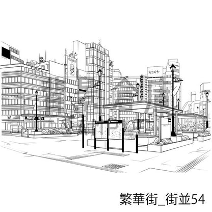 繁華街の背景集_セット9（街並）