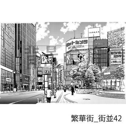 繁華街の背景集_セット8（街並）_トーン