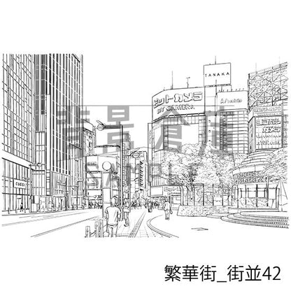 繁華街の背景集_セット8（街並）_トーン