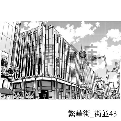 繁華街の背景集_セット8（街並）_トーン