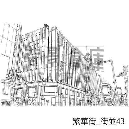 繁華街の背景集_セット8（街並）_トーン