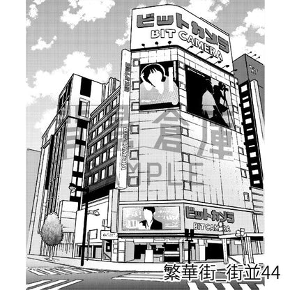 繁華街の背景集_セット8（街並）_トーン