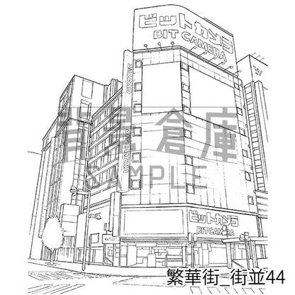 繁華街の背景集_セット8（街並）_トーン