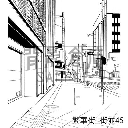 繁華街の背景集_セット8（街並）_トーン