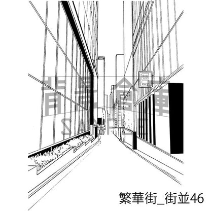繁華街の背景集_セット8（街並）_トーン