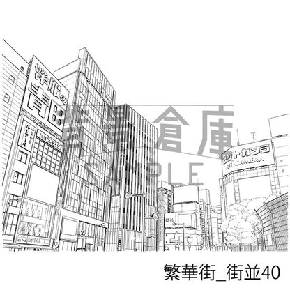 繁華街の背景集_セット8（街並）_トーン