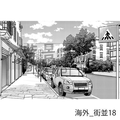 海外の背景（トーンつき）です。