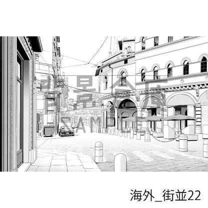 海外の背景（トーンつき）です。