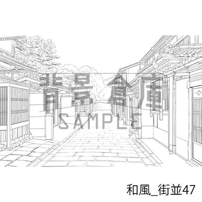 和風の背景集_セット25（街並）_トーン